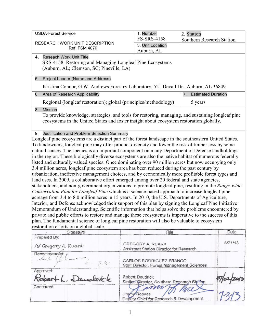 SRS-4158: Restoring and Managing Longleaf Pine Ecosystems (Auburn, AL; Clemson, SC; Pineville, LA)