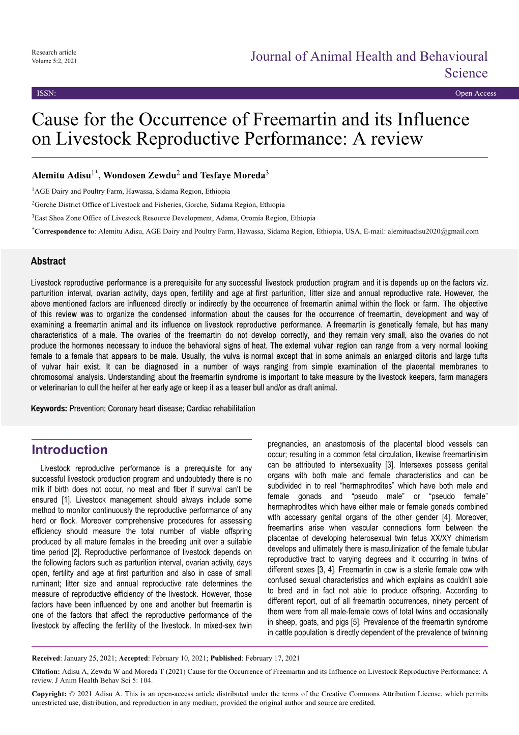 Cause for the Occurrence of Freemartin and Its Influence on Livestock Reproductive Performance: a Review