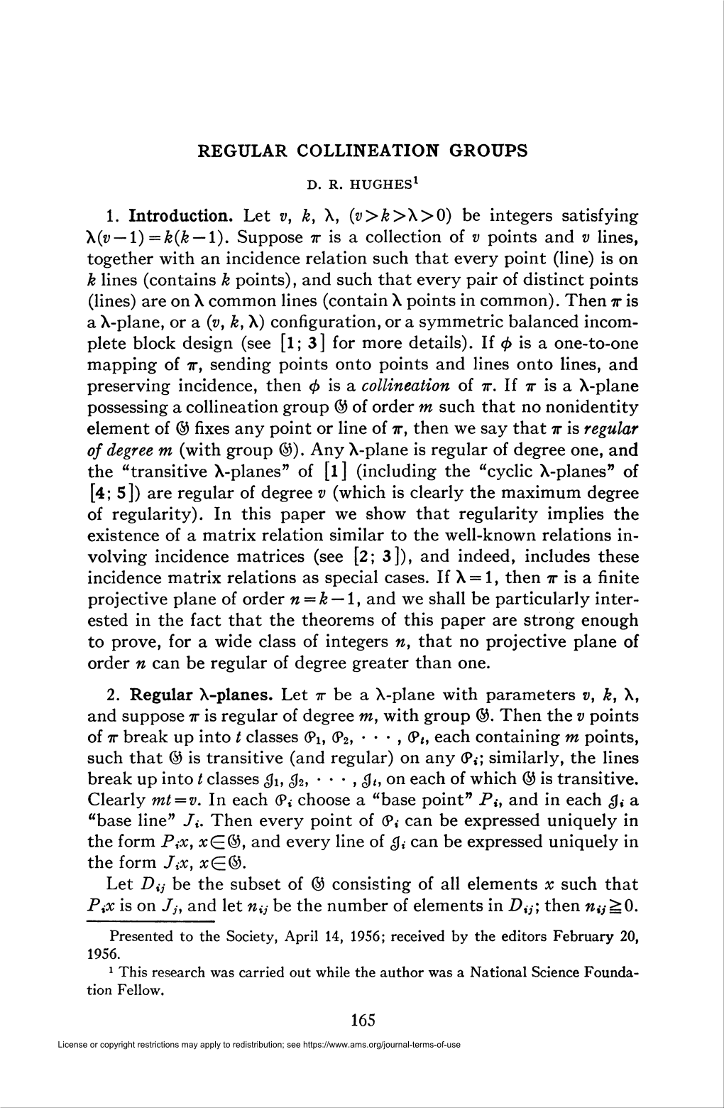 Regular Collineation Groups