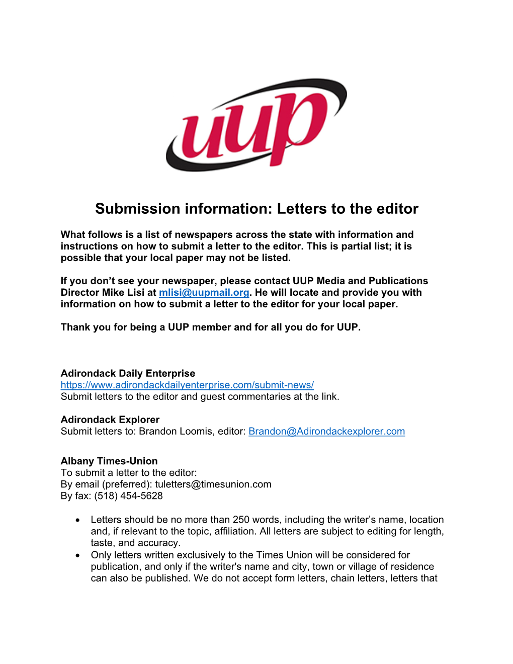 Submission Information: Letters to the Editor