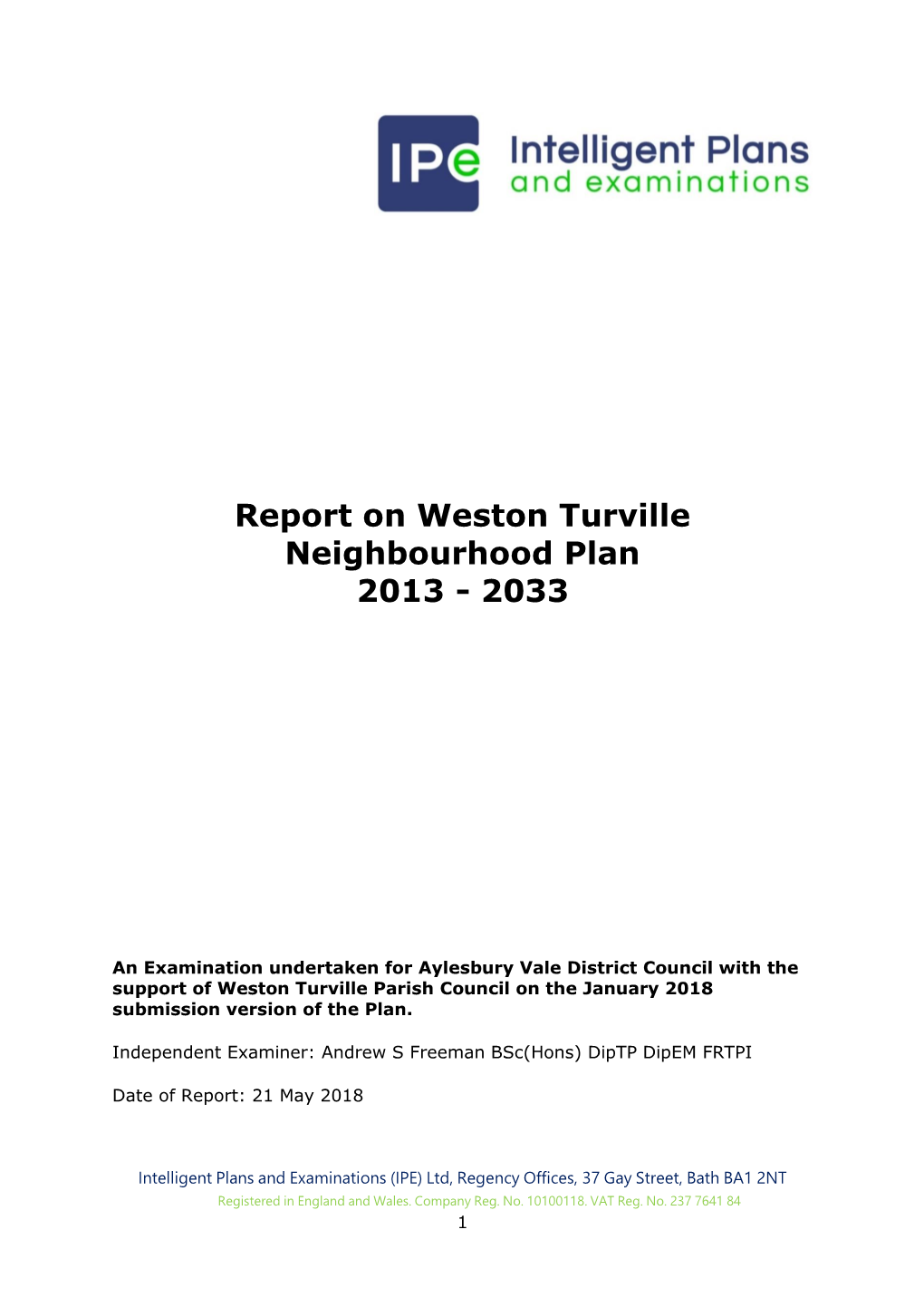 Report on Weston Turville Neighbourhood Plan 2013 - 2033