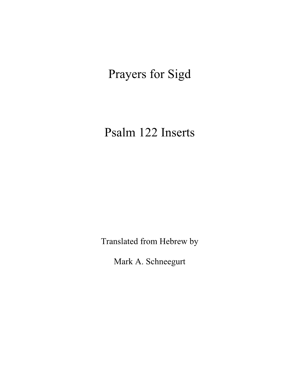 Prayers for Sigd Psalm 122 Inserts