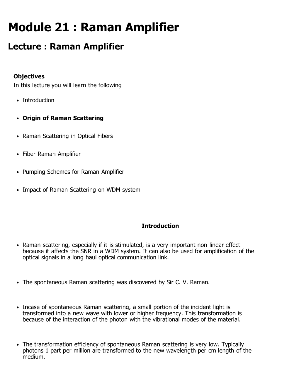 Module 21 : Raman Amplifier