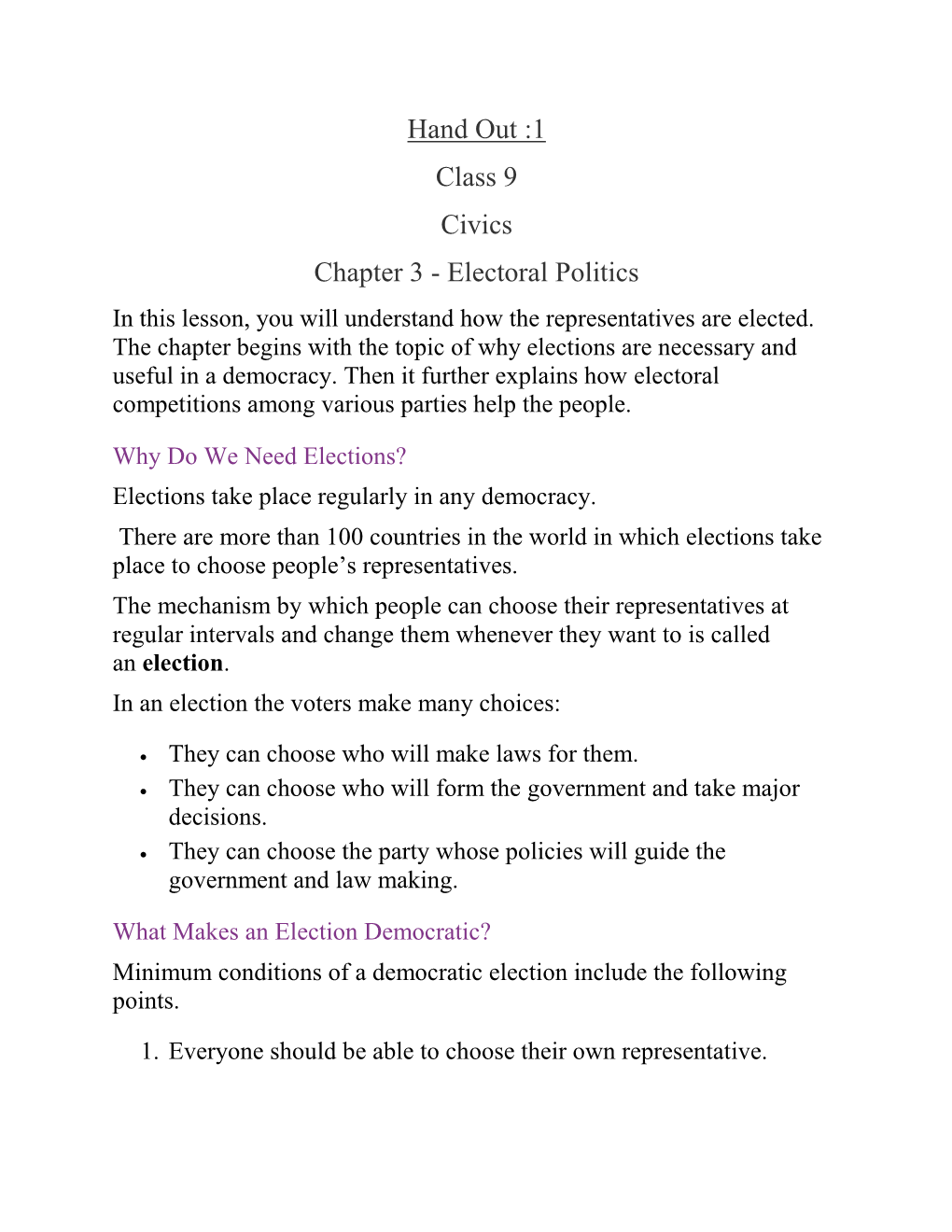 Electoral Politics in This Lesson, You Will Understand How the Representatives Are Elected