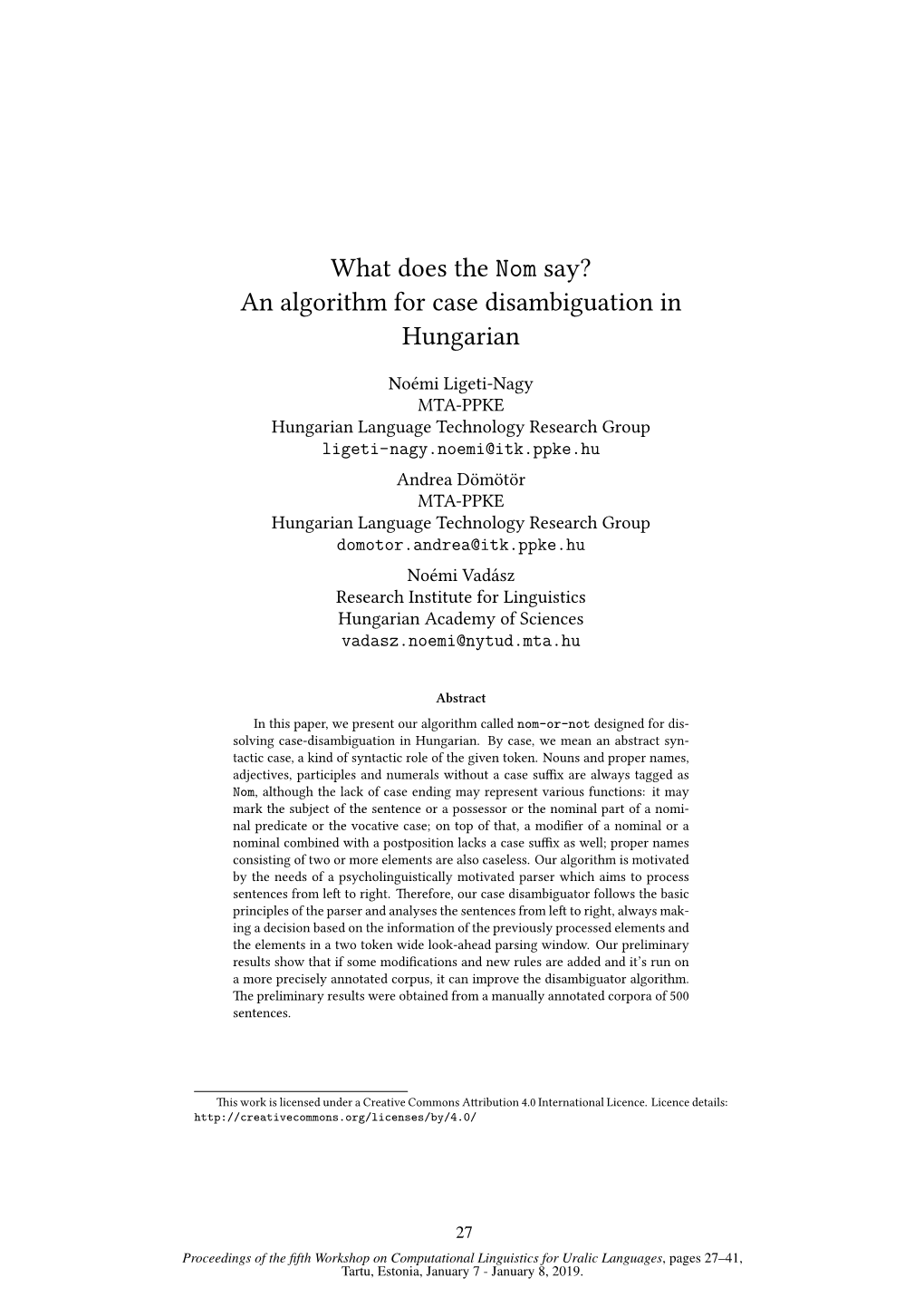 An Algorithm for Case Disambiguation in Hungarian