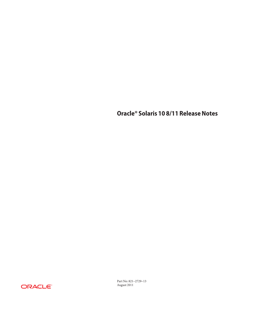 Oracle Solaris 10 811 Release Notes