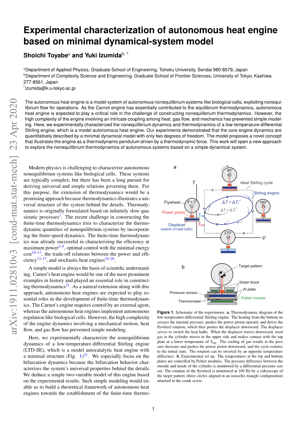 Experimental Characterization of Autonomous Heat Engine Based On