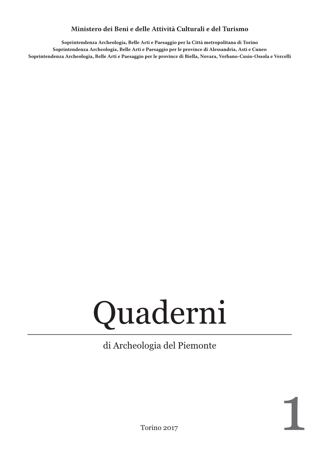 Quaderni Di Archeologia Del Piemonte