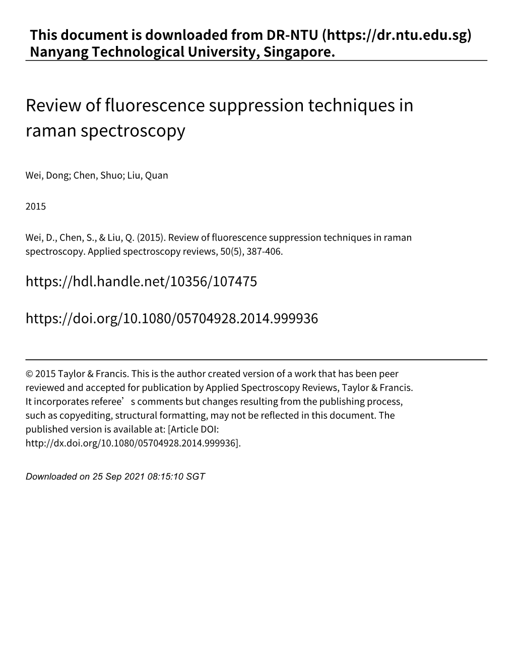 Review of Fluorescence Suppression Techniques in Raman Spectroscopy