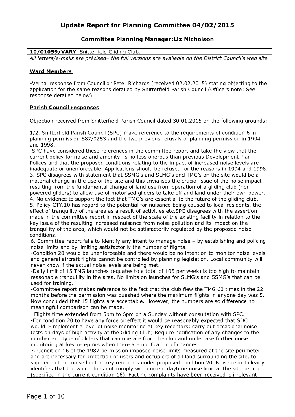 Update Report for Planning Committee 04/02/2015