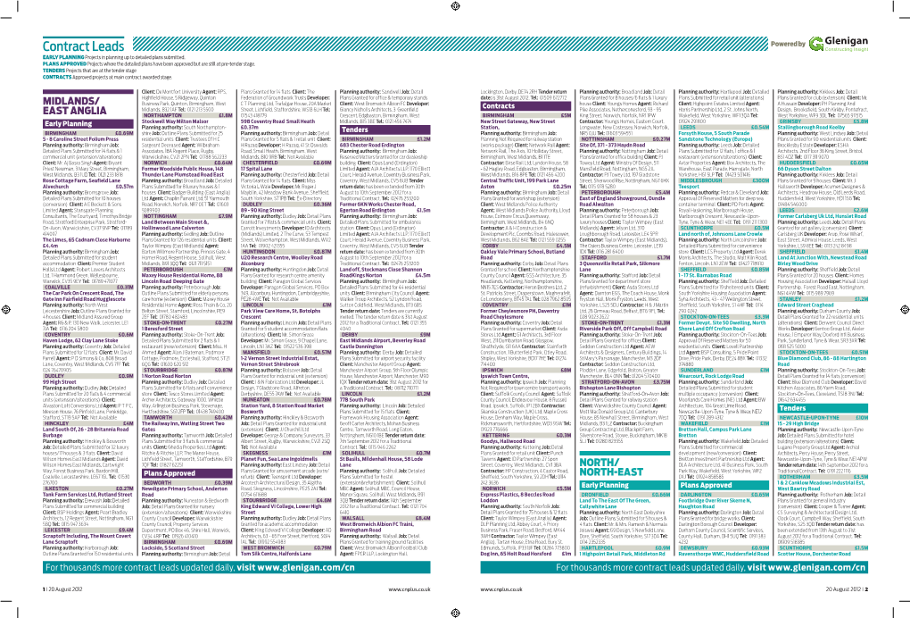 Contract Leads Powered by EARLY PLANNING Projects in Planning up to Detailed Plans Submitted