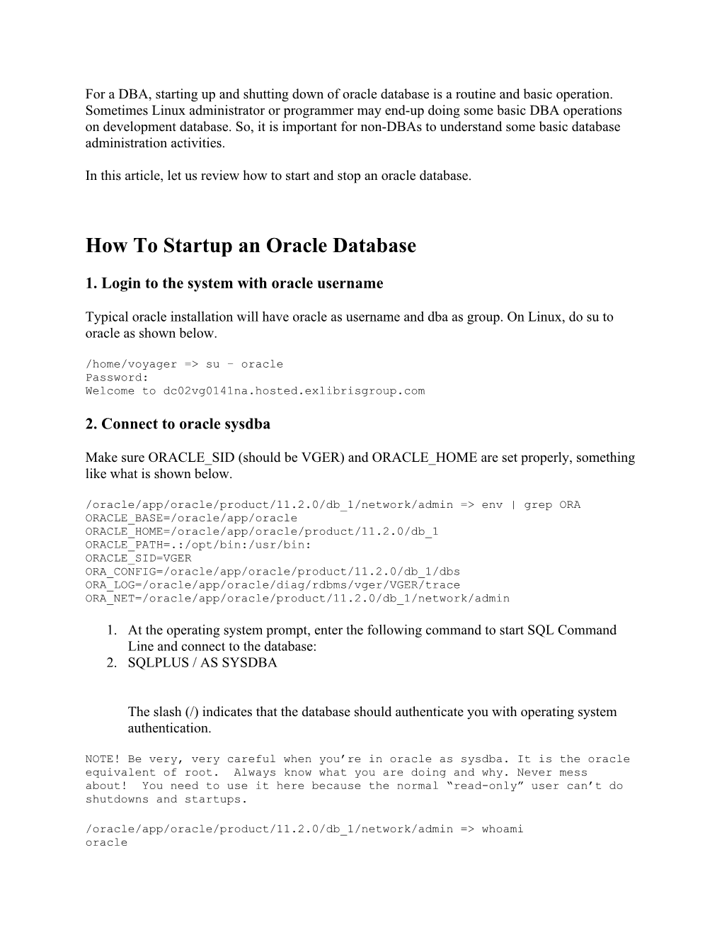 How to Startup an Oracle Database