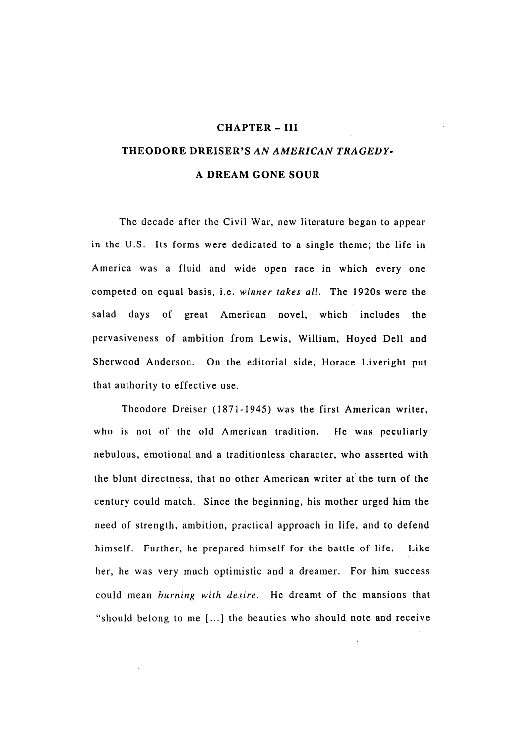 Iii Theodore Dreiser's an American Tragedy