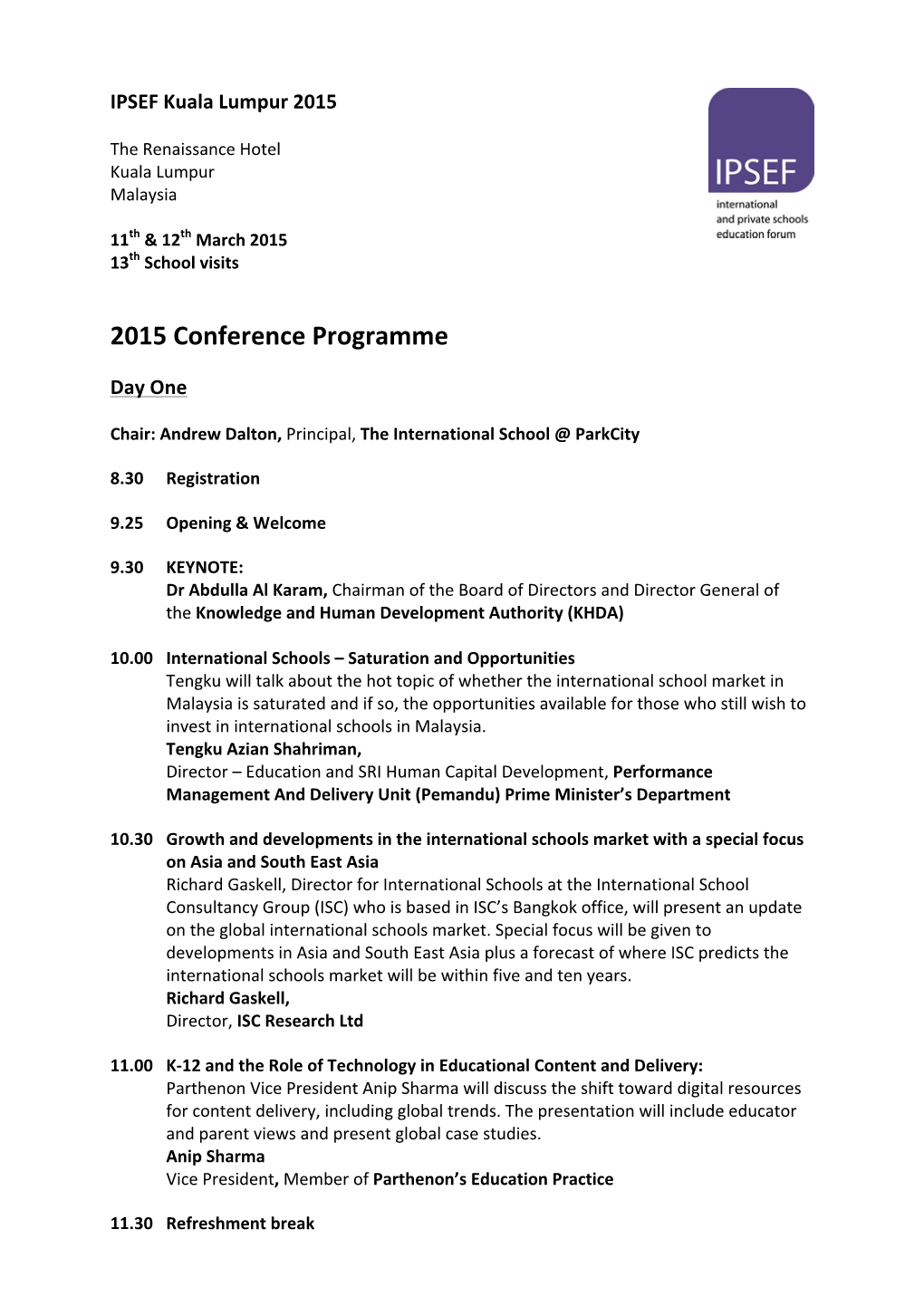 2015 Conference Programme