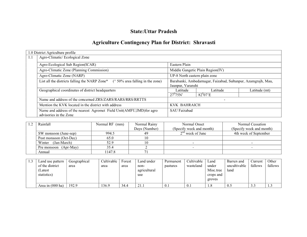 State:Uttar Pradesh Agriculture Contingency Plan for District