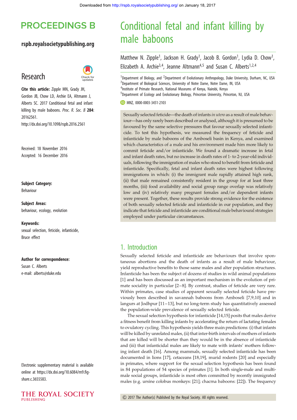 Conditional Fetal and Infant Killing by Rspb.Royalsocietypublishing.Org Male Baboons