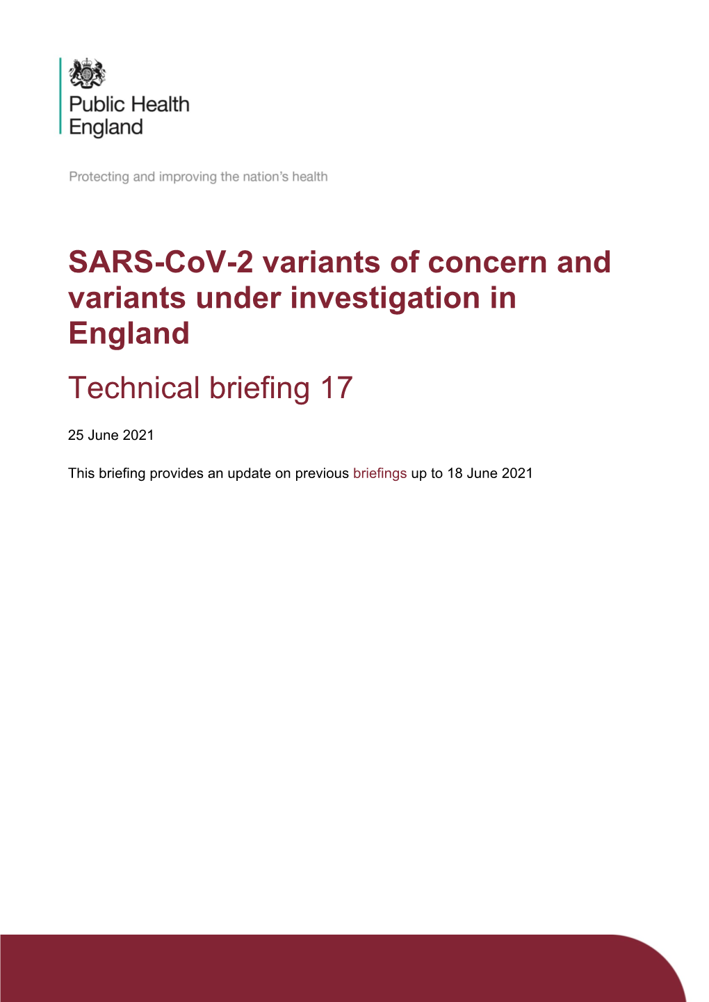 SARS-Cov-2 Variants of Concern and Variants Under Investigation in England