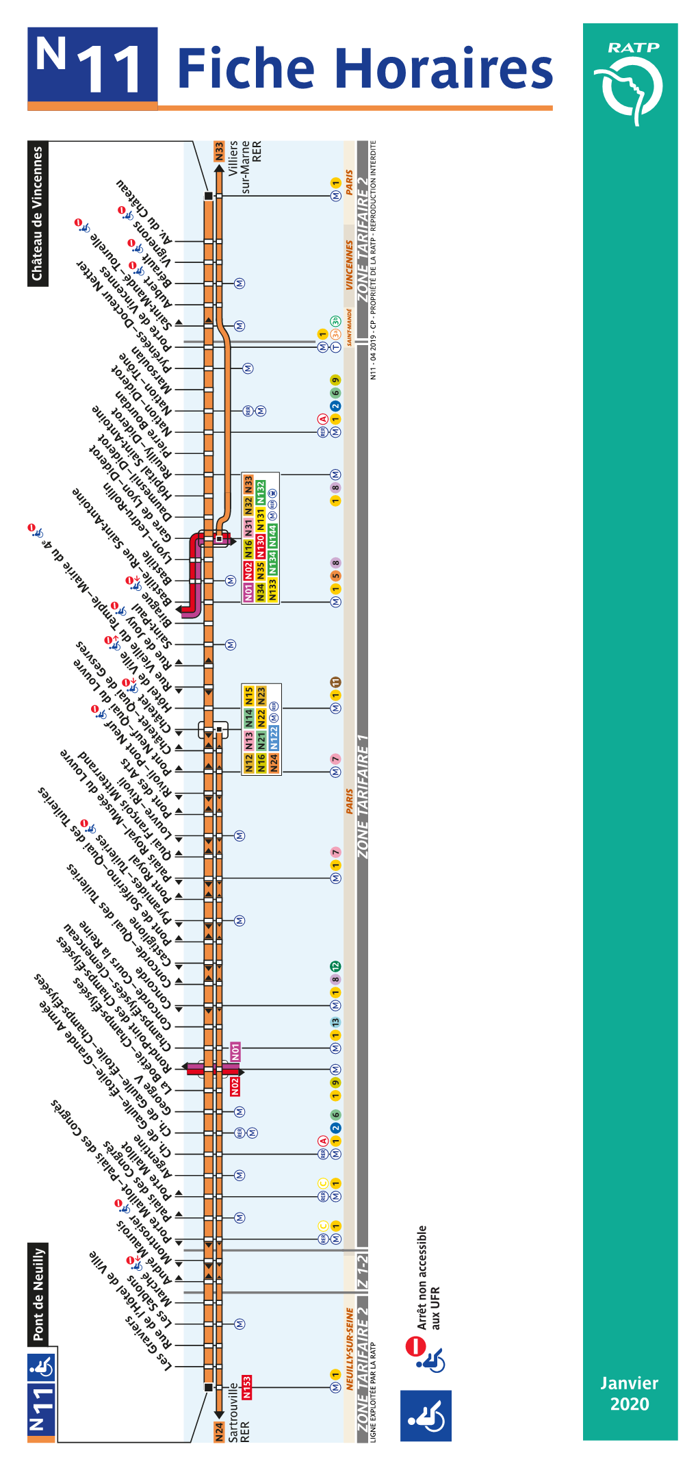 Fiche Horaires 33 N RER Villiers Sur-Marne PARIS