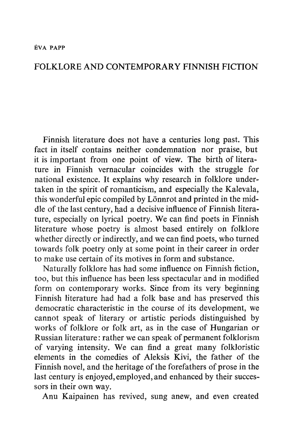 FOLKLORE and CONTEMPORARY FINNISH FICTION Finnish Literature