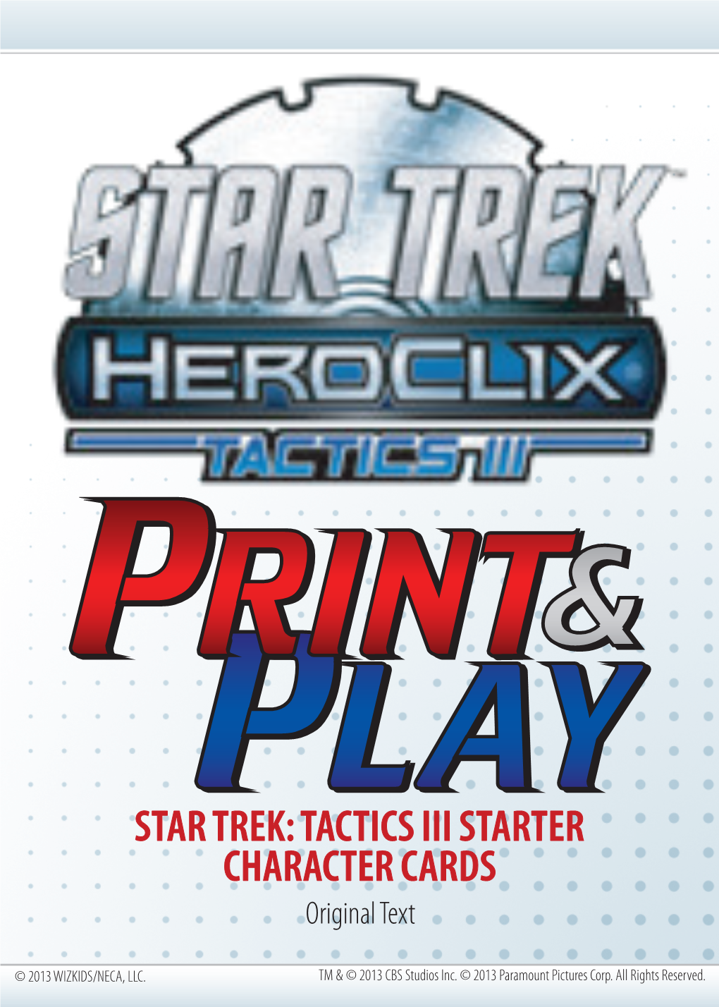 STAR TREK: TACTICS III STARTER CHARACTER CARDS Original Text