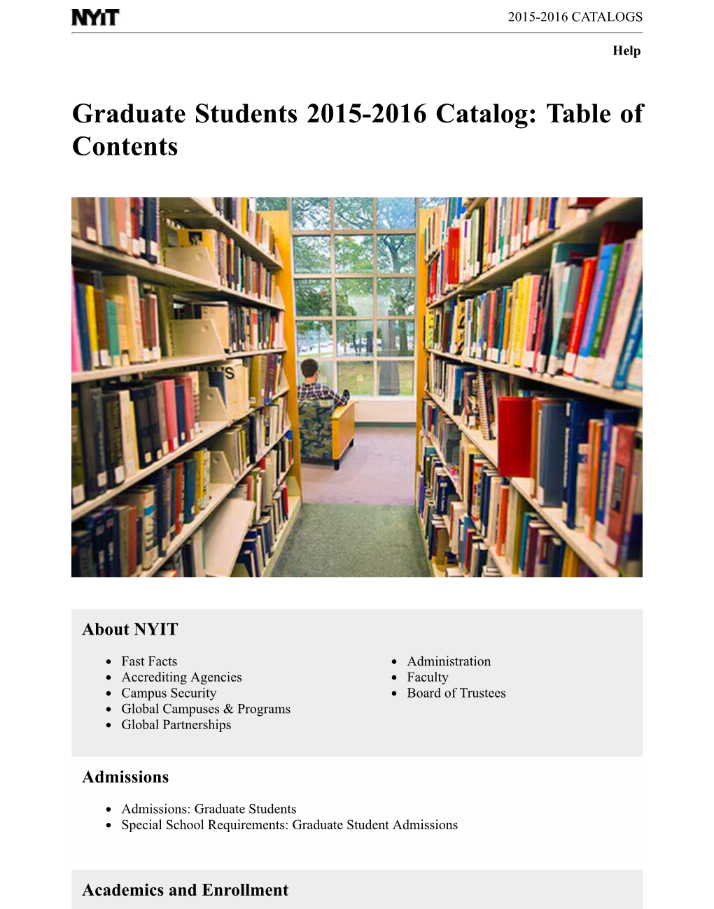 Graduate Students 2015-2016 Catalog: Table of Contents