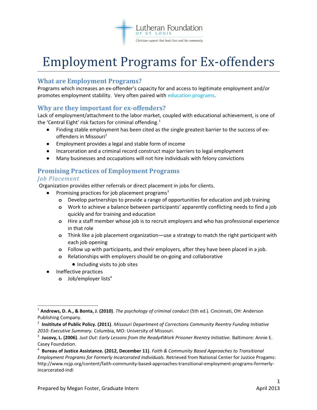 Employment Programs For Ex-Offenders