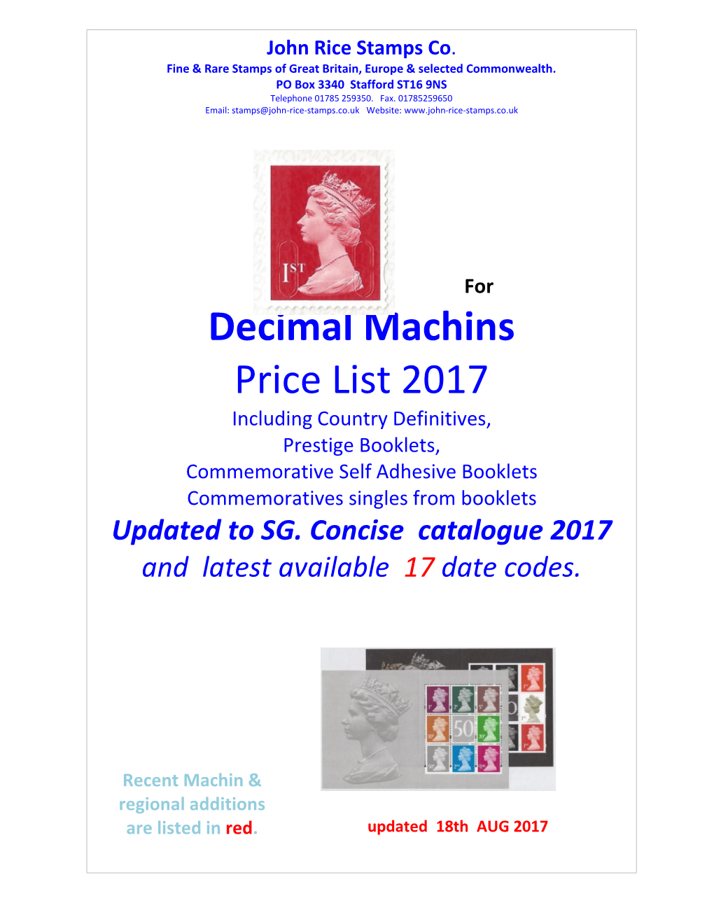 Decimal Machins Price List 2017