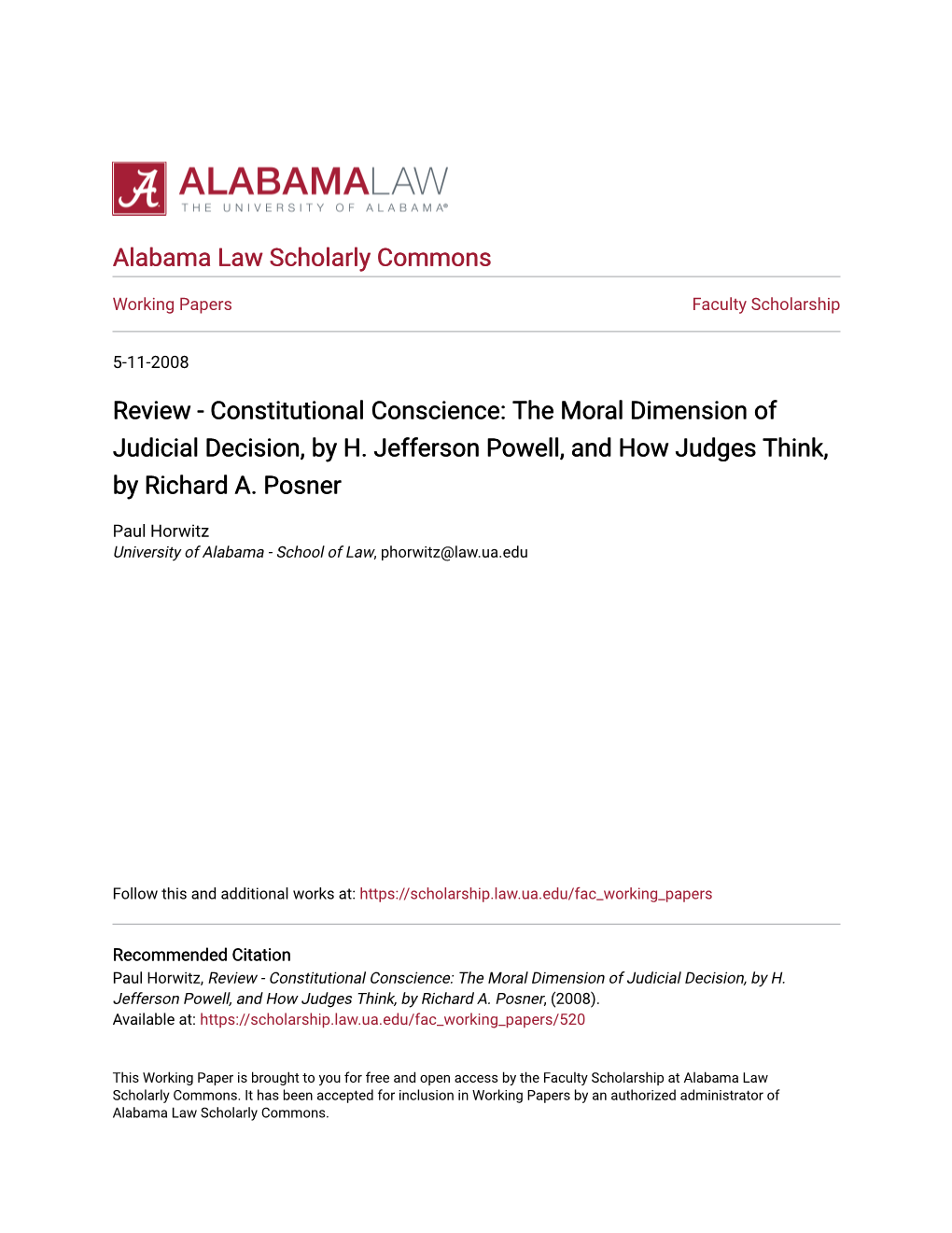 Review - Constitutional Conscience: the Moral Dimension of Judicial Decision, by H