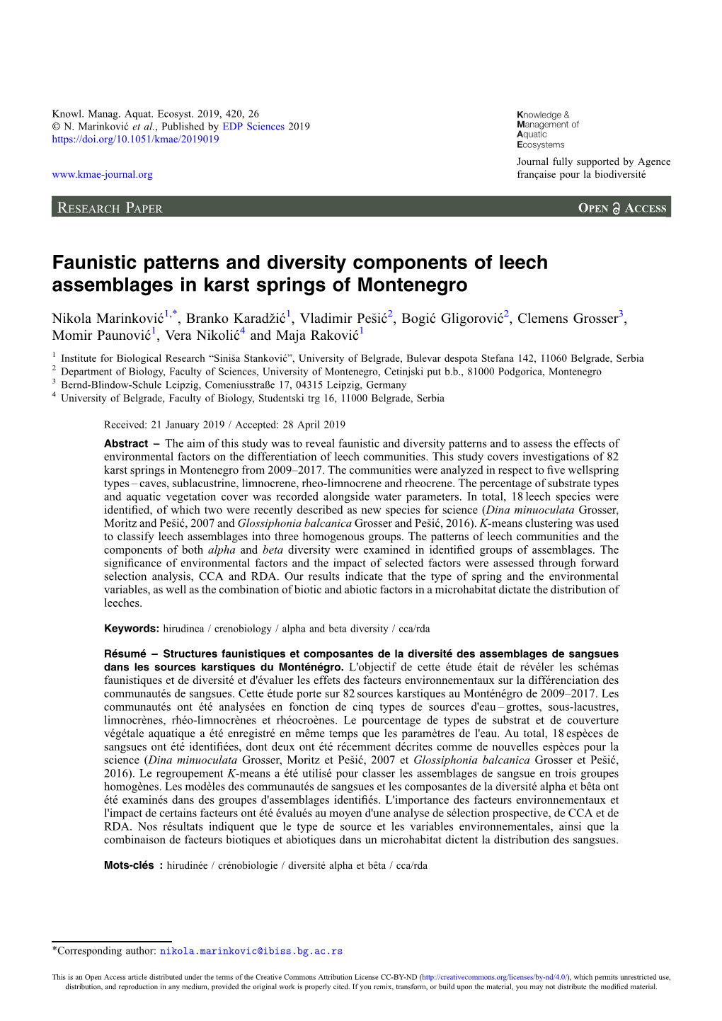 Faunistic Patterns and Diversity Components of Leech Assemblages in Karst Springs of Montenegro