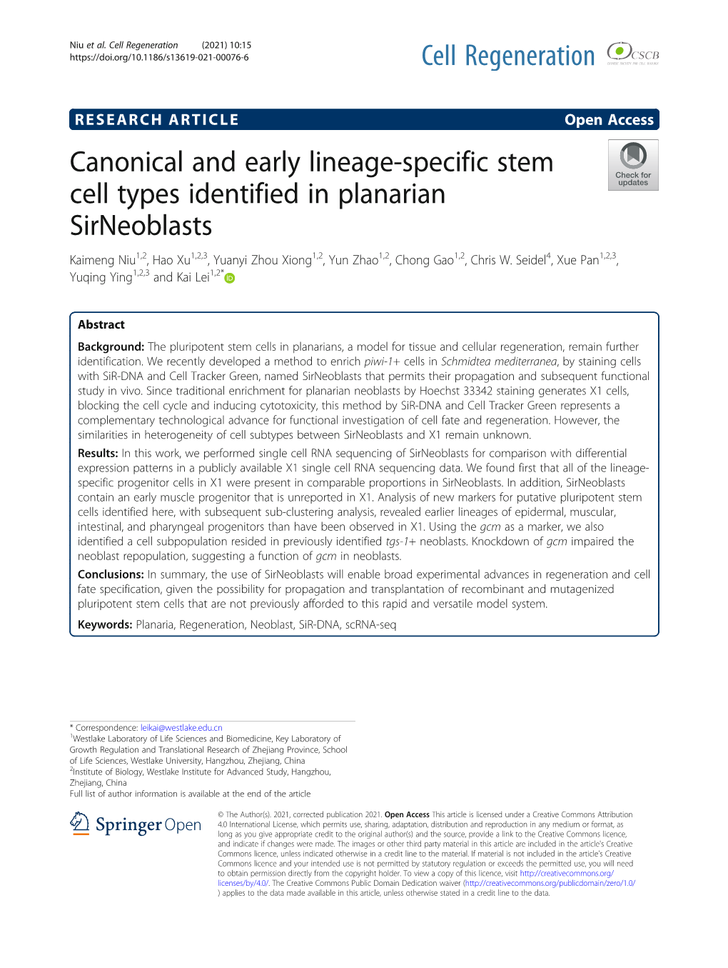 Canonical and Early Lineage-Specific Stem Cell Types