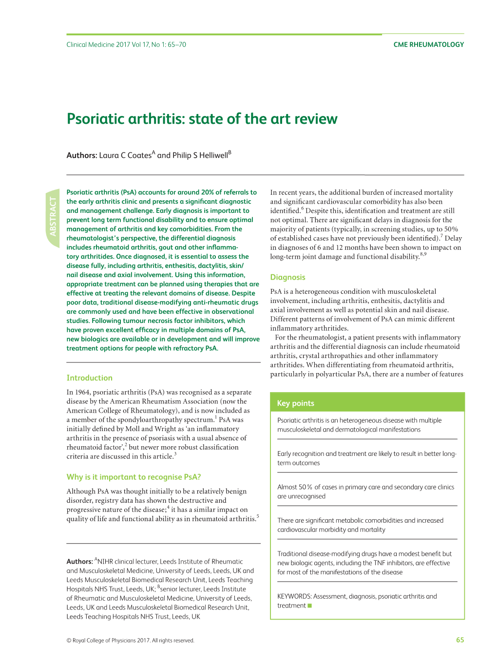 Psoriatic Arthritis: State of the Art Review