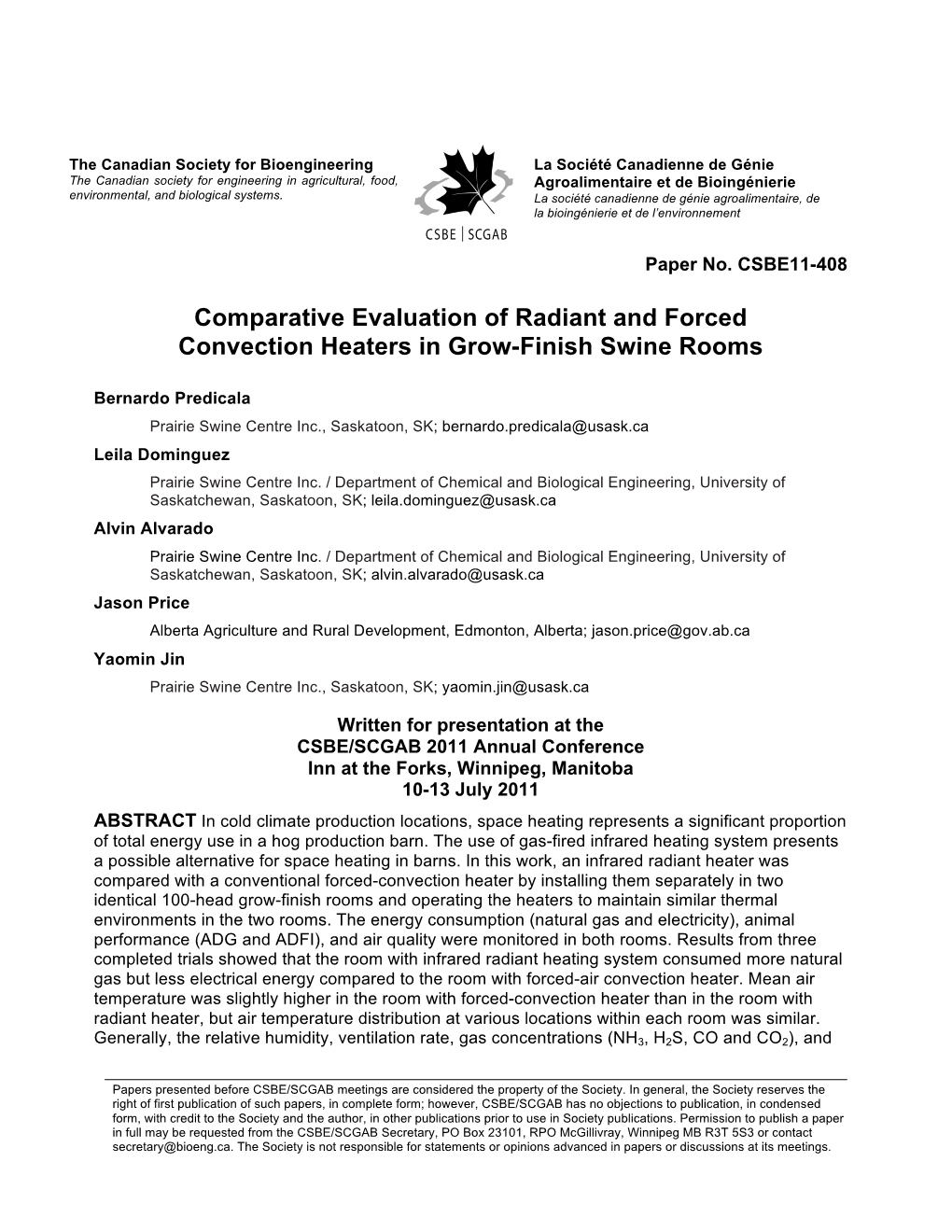 Comparative Evaluation of Radiant and Forced Convection Heaters in Grow-Finish Swine Rooms