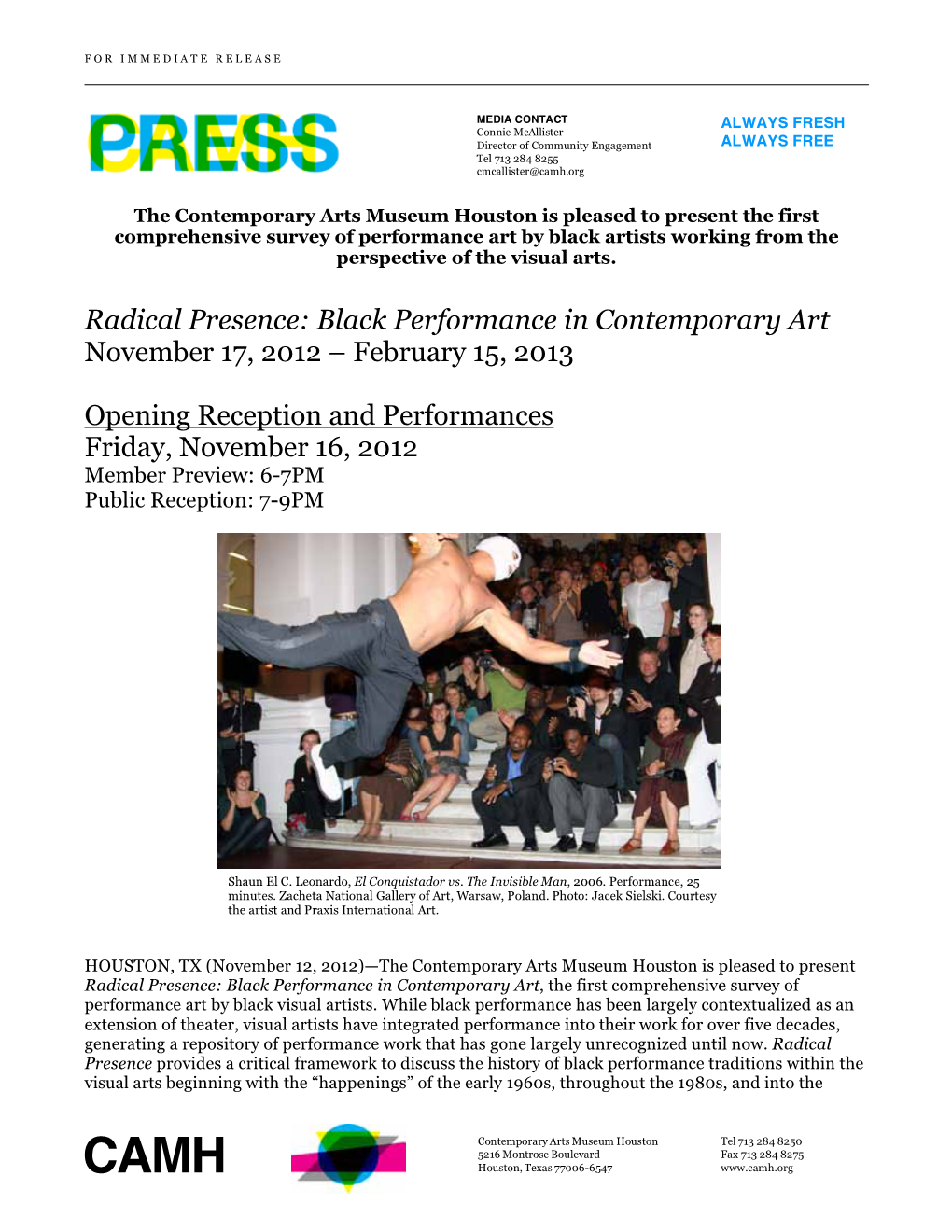 Radical Presence: Black Performance in Contemporary Art November 17, 2012 – February 15, 2013