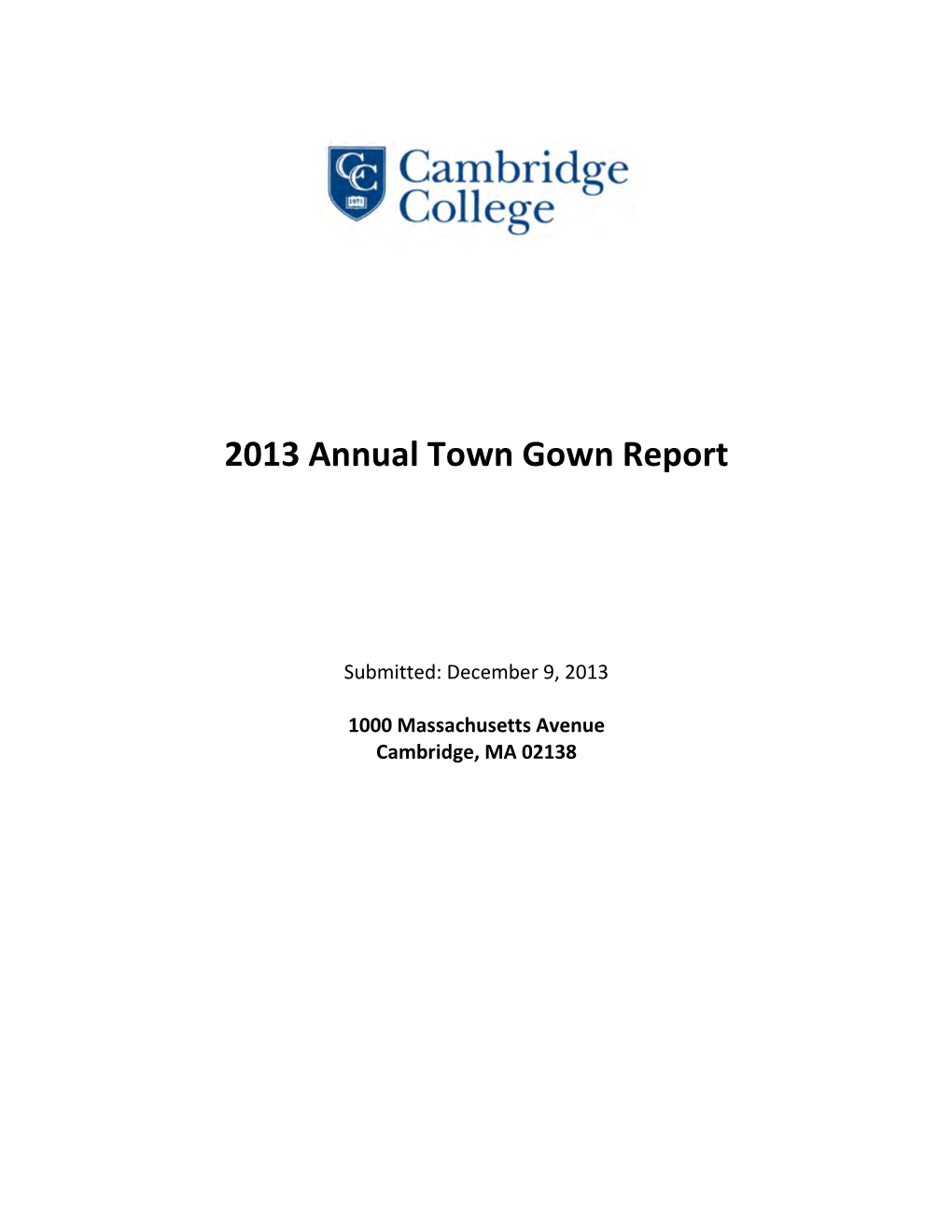 Cambridge College 2013 Town Gown Report