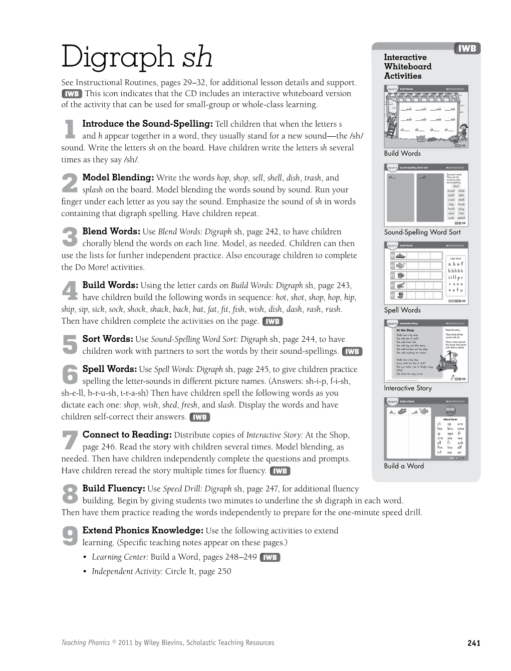 Digraph Sh Whiteboard Activities See Instructional Routines, Pages 29–32, for Additional Lesson Details and Support