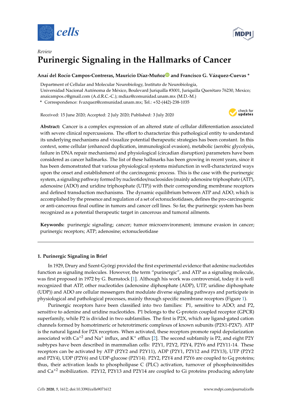 Purinergic Signaling in the Hallmarks of Cancer