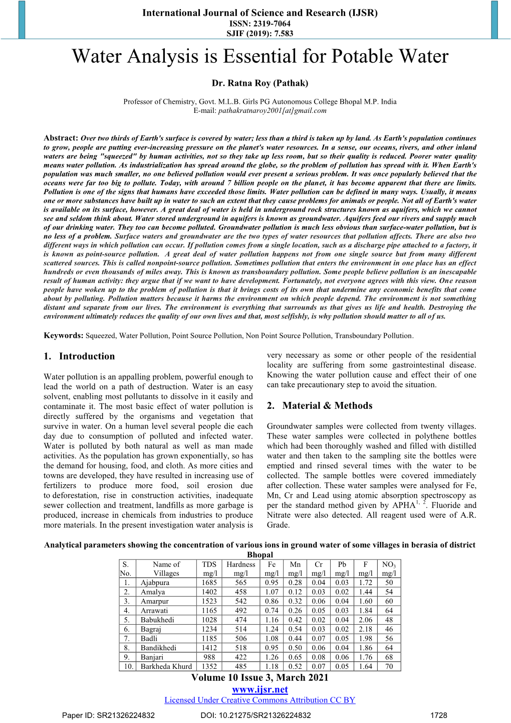 Water Analysis Is Essential for Potable Water