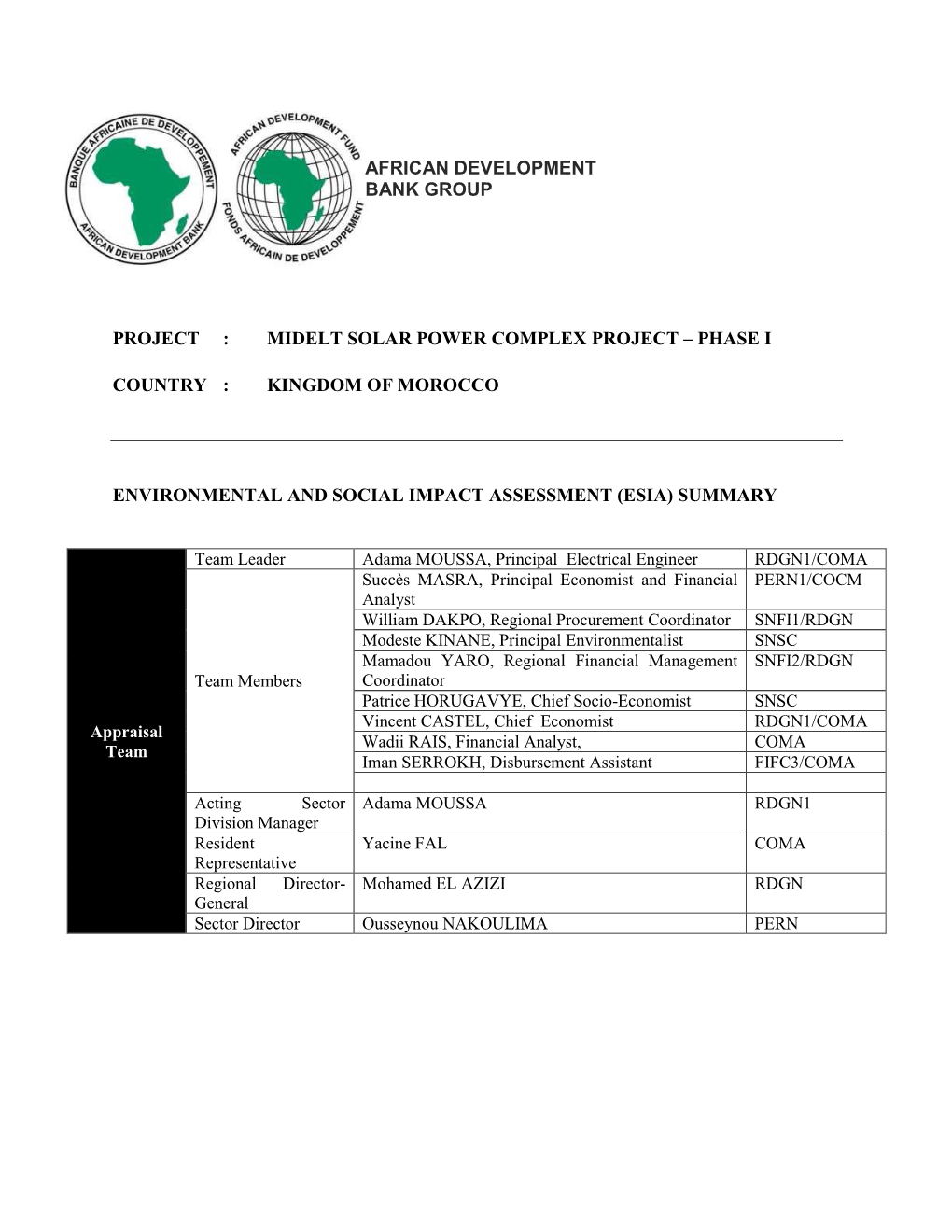 Midelt Solar Power Complex Project – Phase I