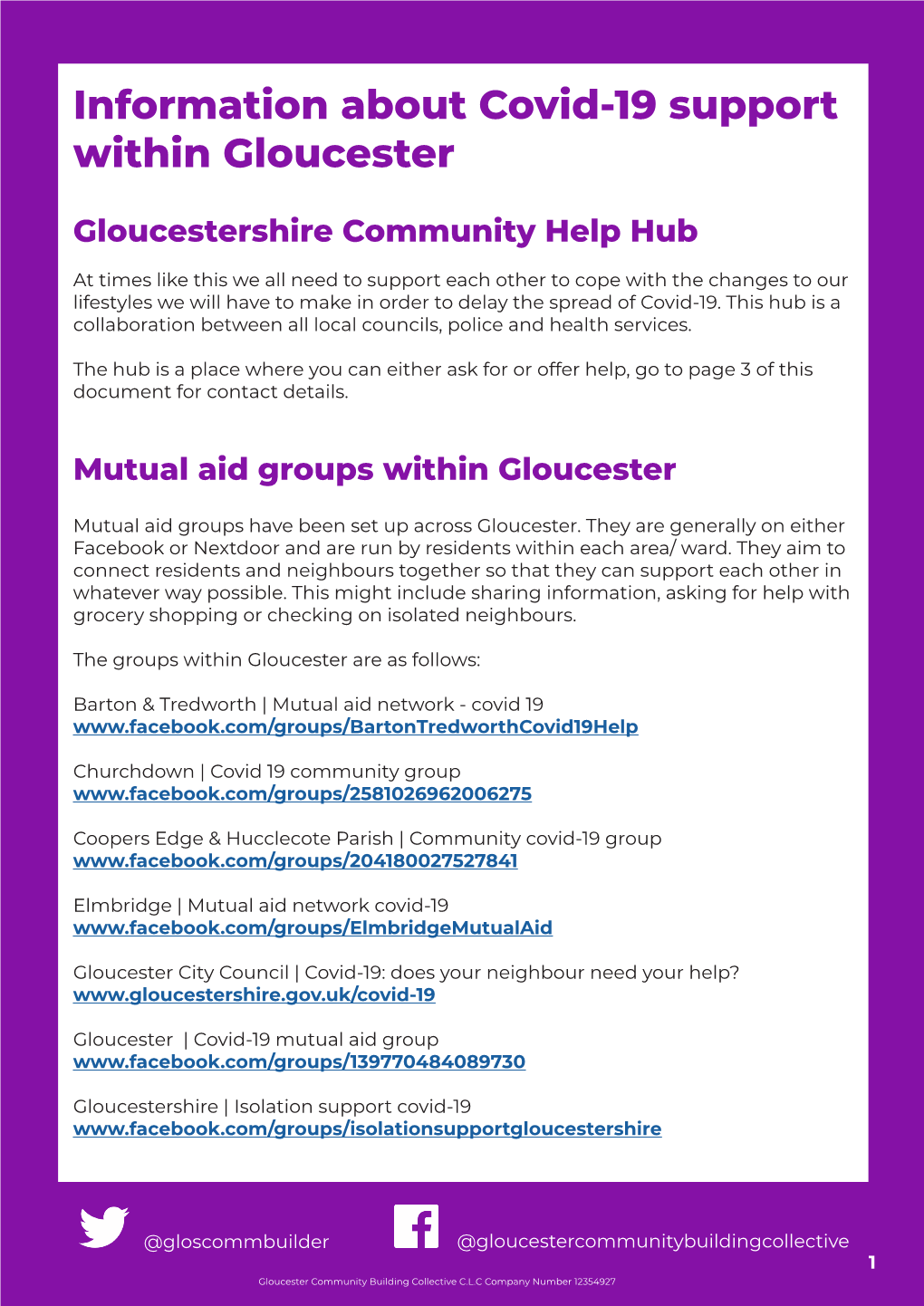 Information About Covid-19 Support Within Gloucester