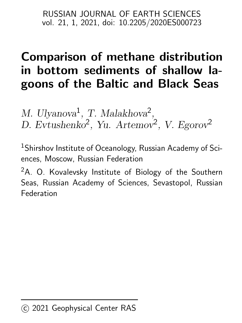 Comparison of Methane Distribution in Bottom Sediments of Shallow La- Goons of the Baltic and Black Seas
