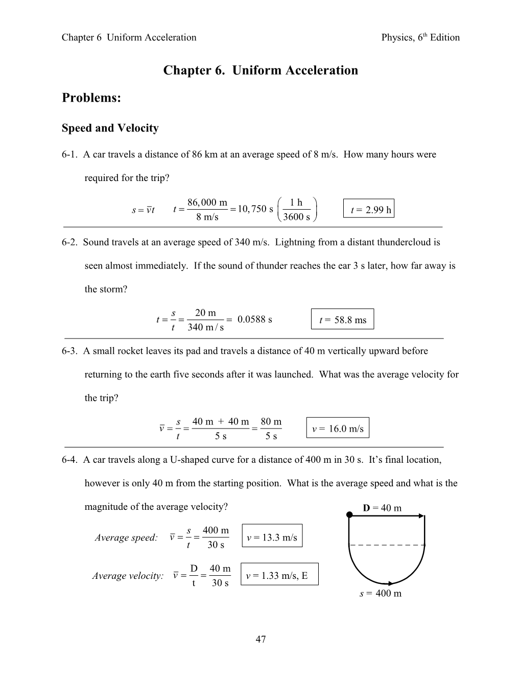 Chapter 6 Uniform Acceleration Physics, 6Th Edition