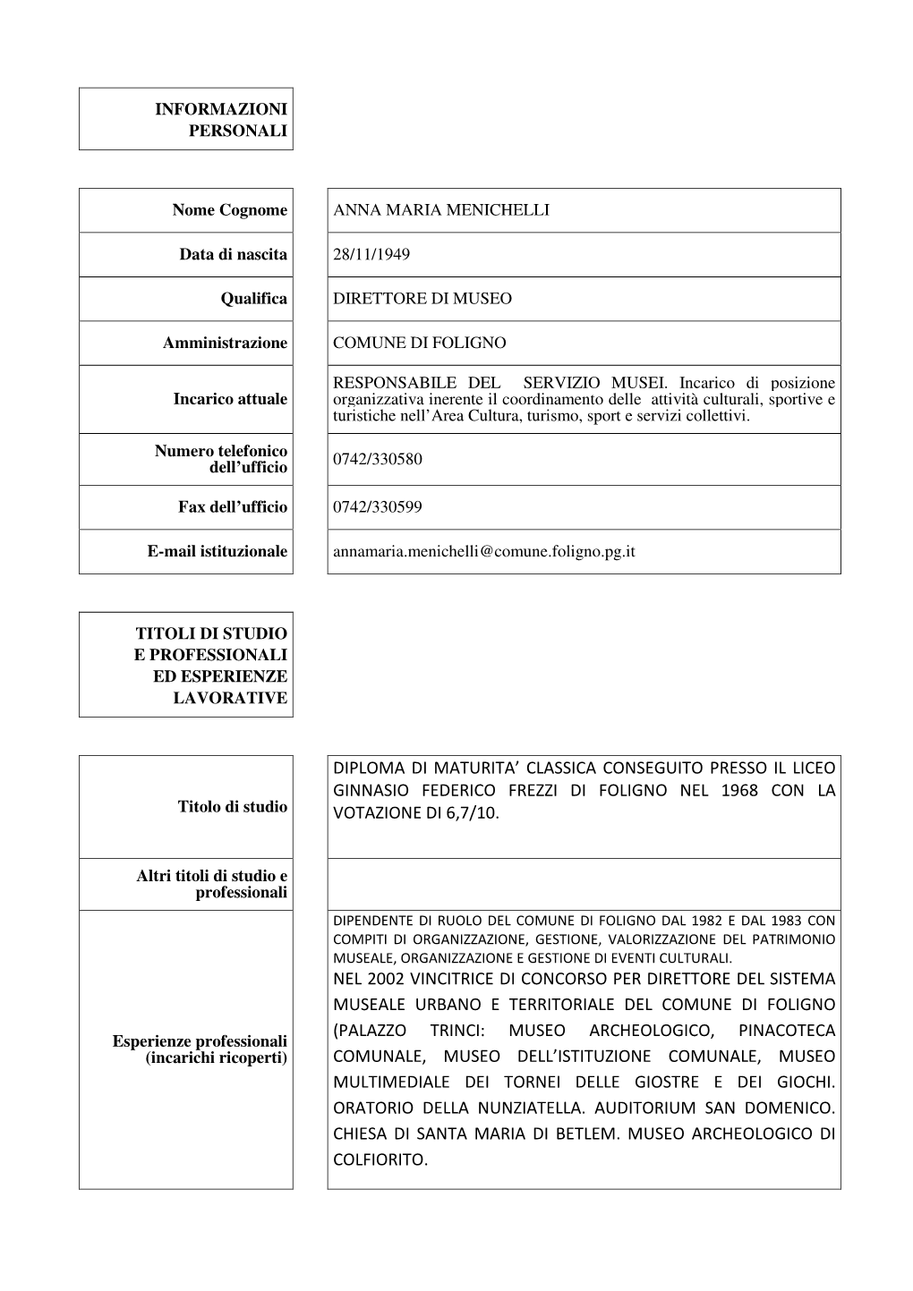 Curriculum Vitae Menichelli