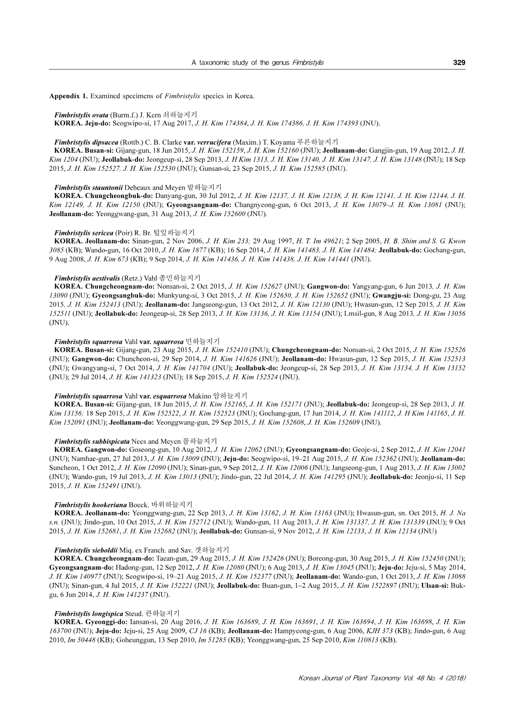 A Taxonomic Study of the Genus Fimbristylis 329 Appendix 1