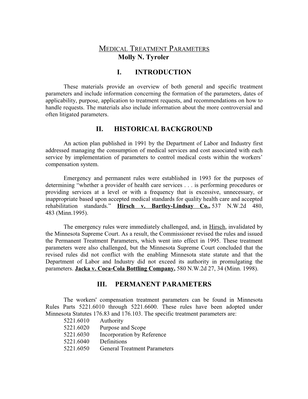 Permanent Treatment Parameters