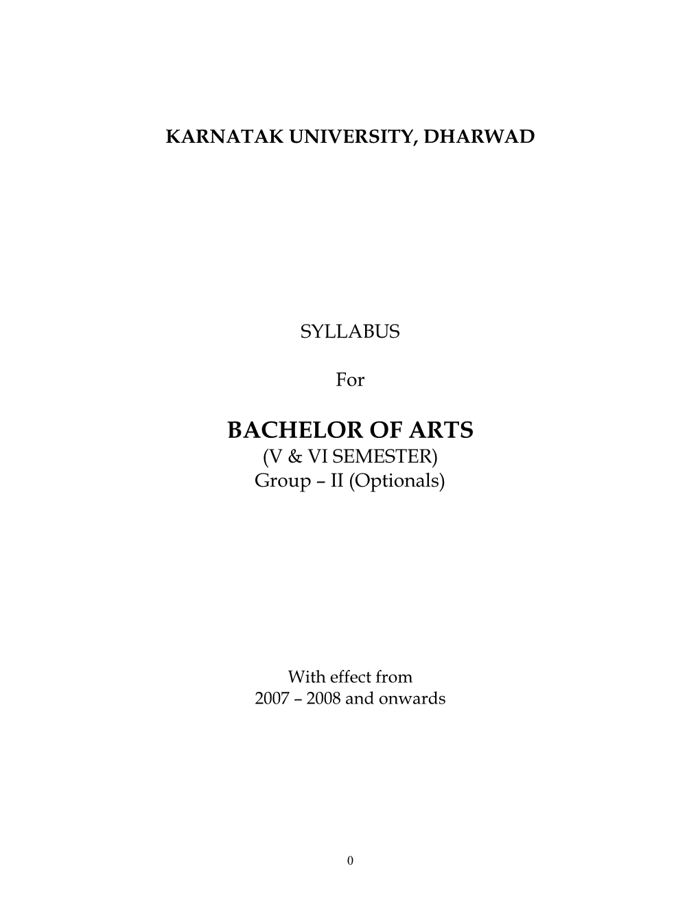 BACHELOR of ARTS (V & VI SEMESTER) Group – II (Optionals)