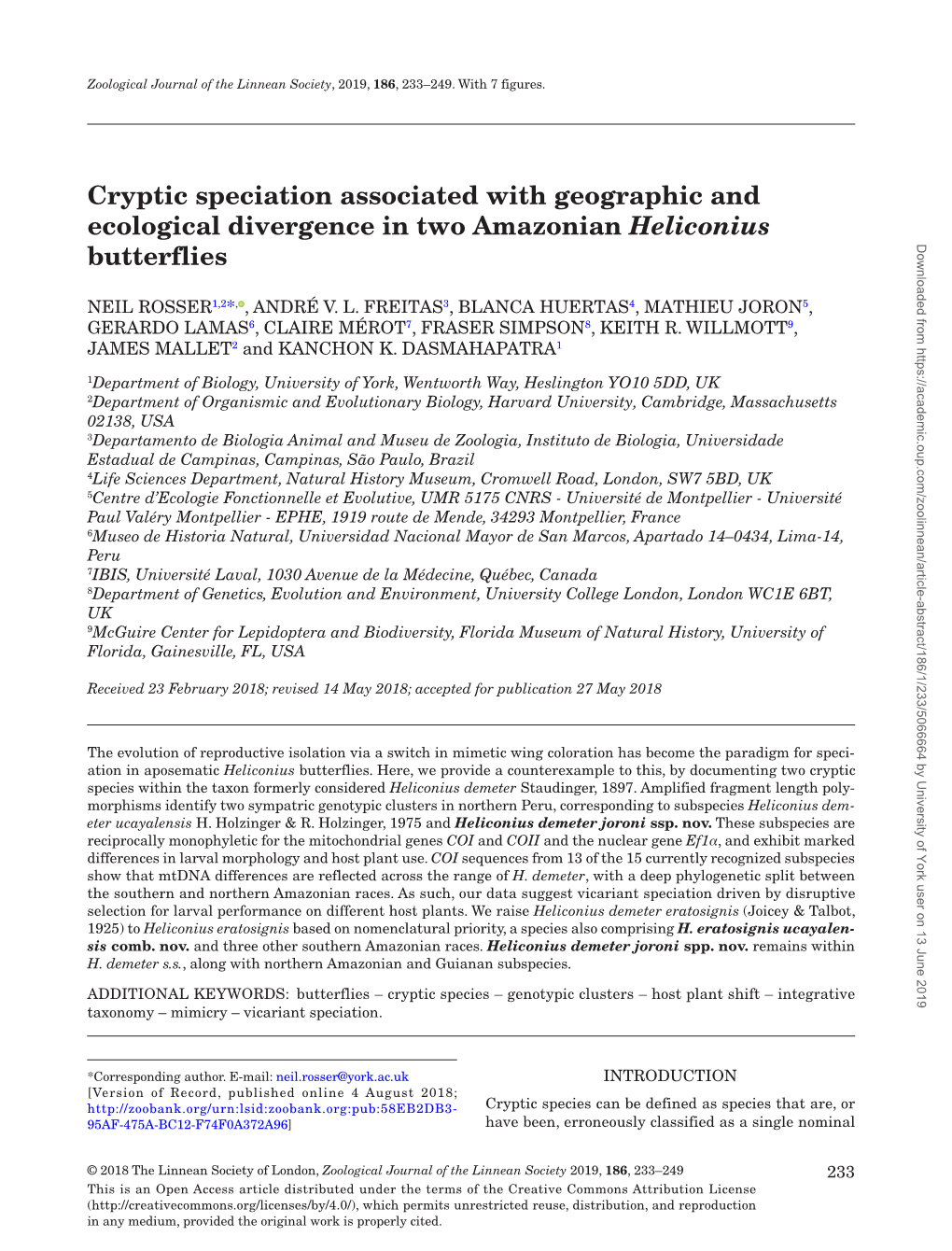 Cryptic Speciation Associated with Geographic and Ecological