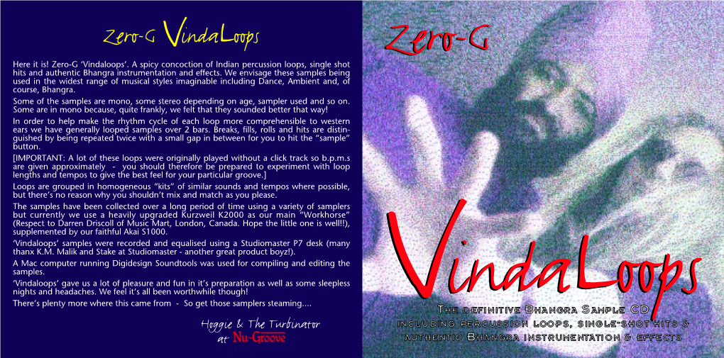 Zero-G Vindaloops Audio CD Booklet