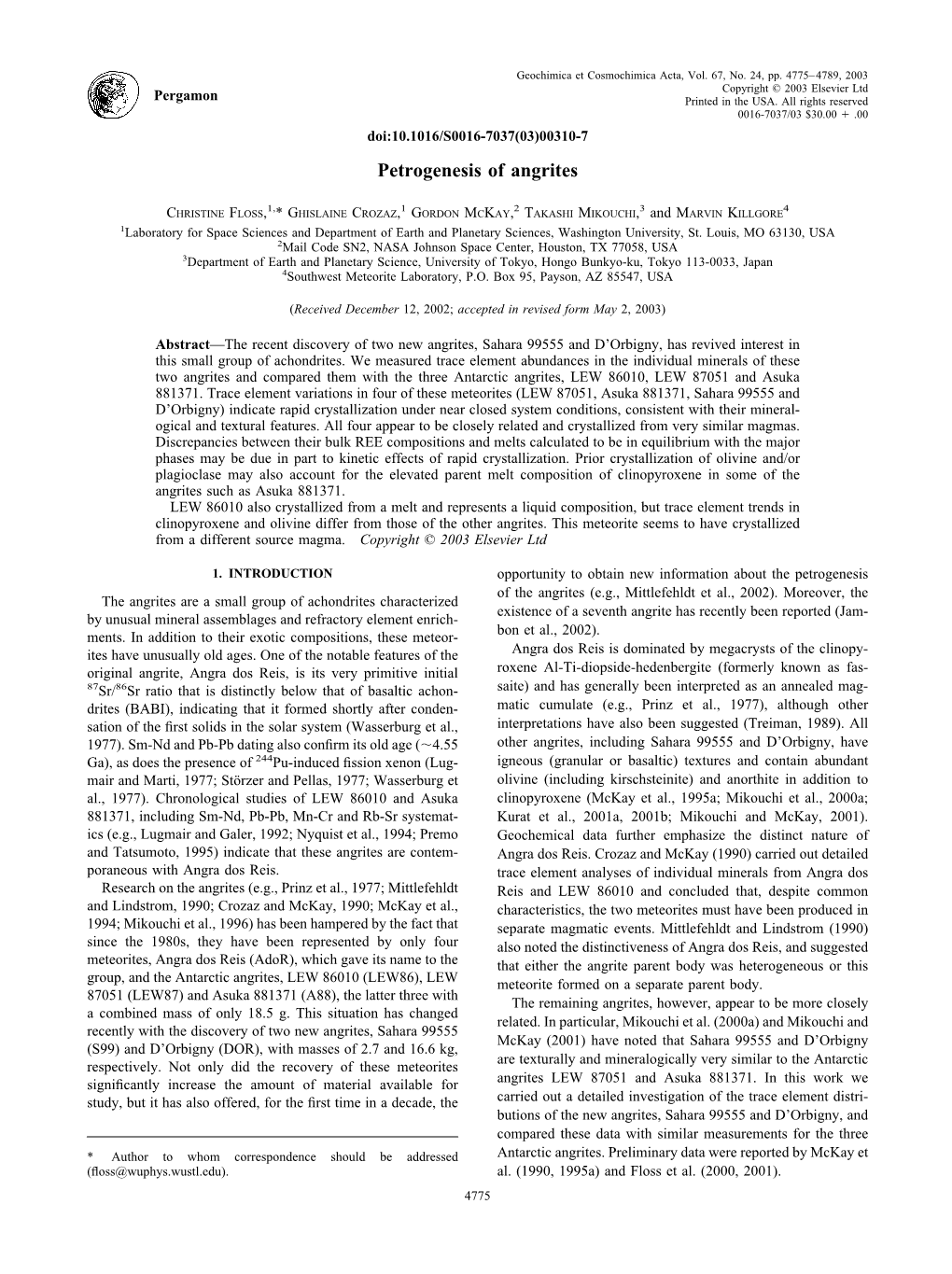 Petrogenesis of Angrites