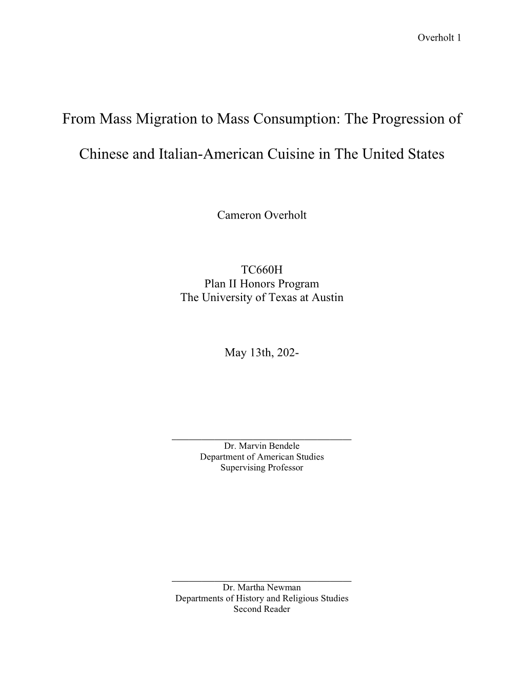 From Mass Migration to Mass Consumption: the Progression Of