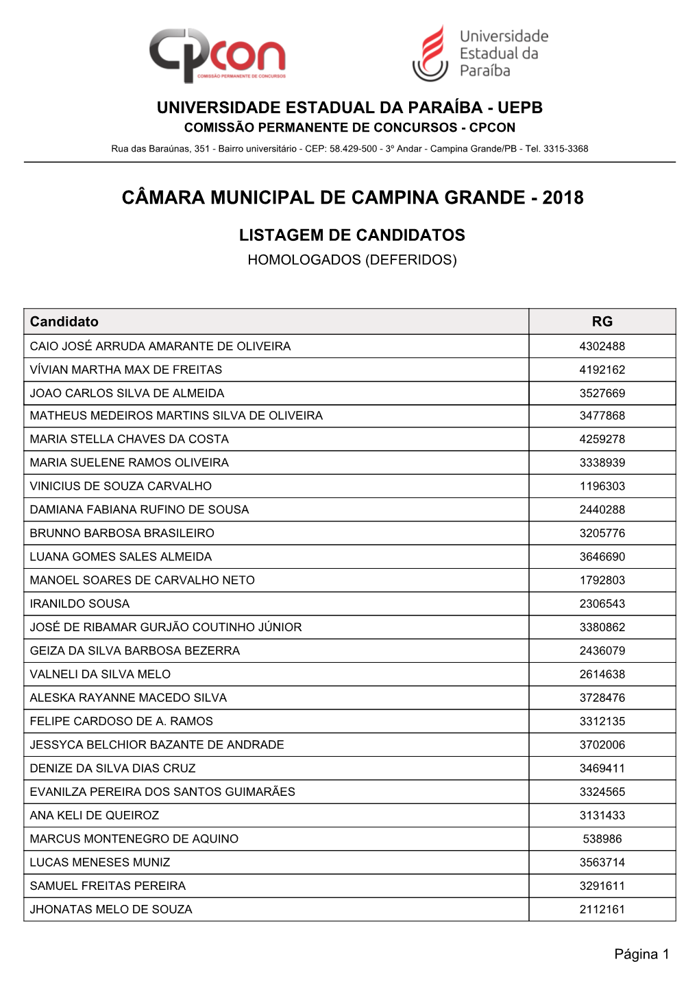 Câmara Municipal De Campina Grande - 2018